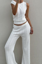 Conjunto informal de pantalones sin mangas de punto con relieve