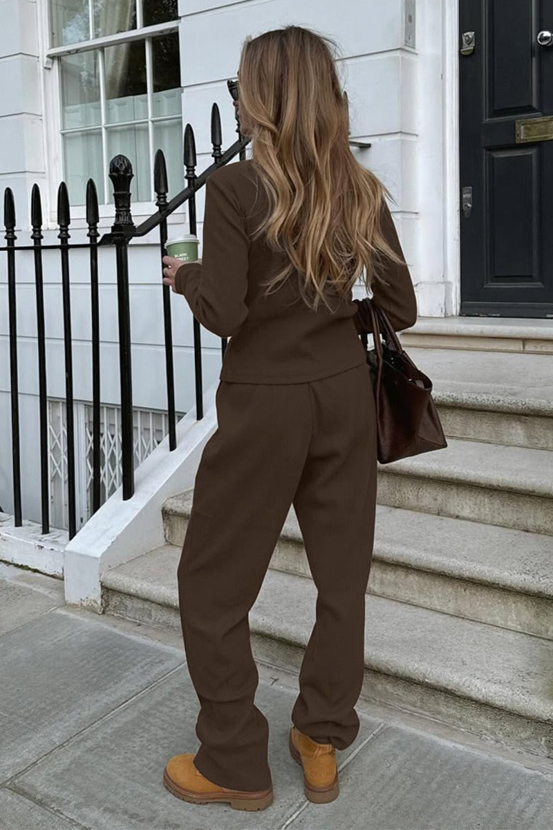 Ribbed Mock Neck Cardigan Pants Set