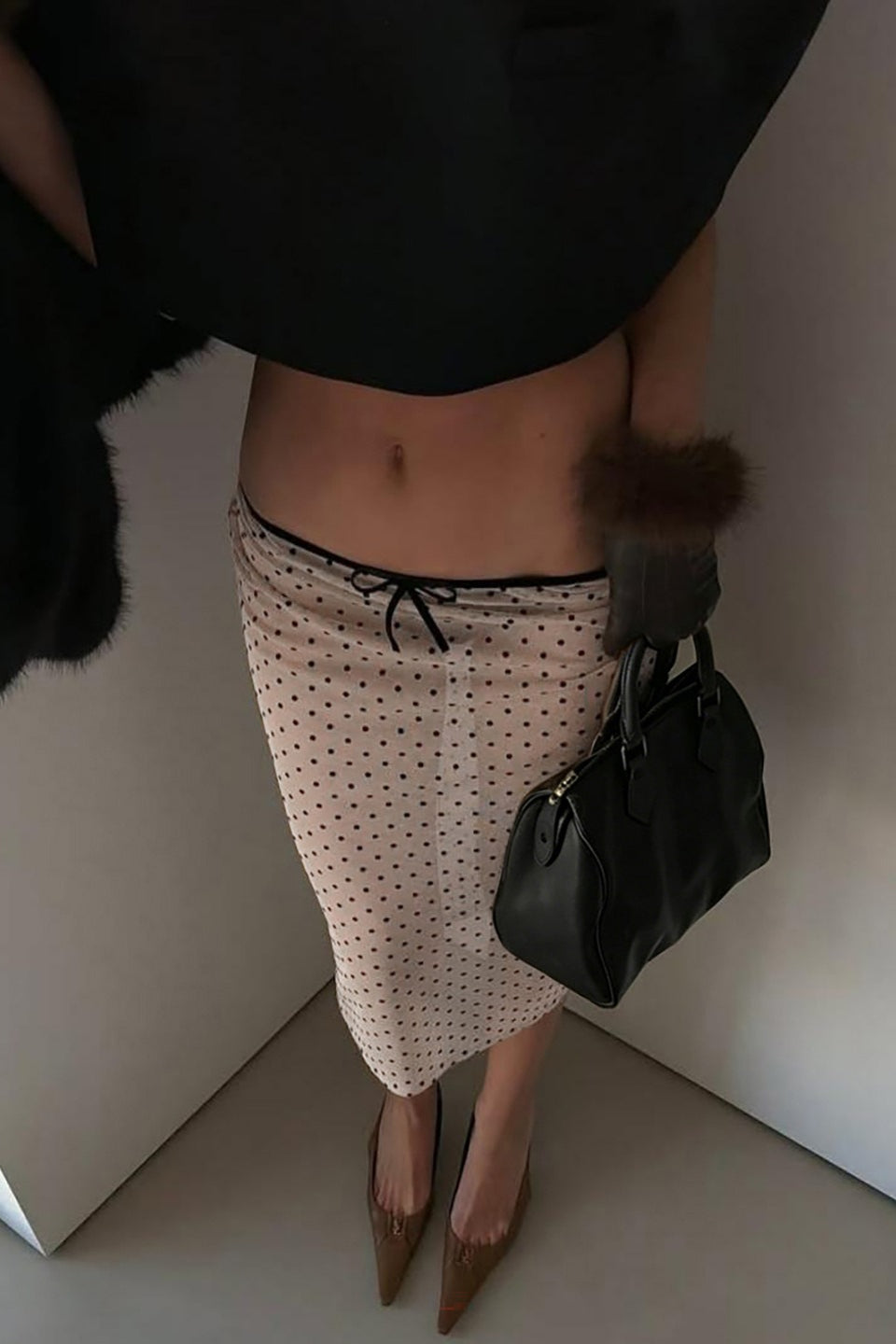 Low Rise Sheer Mesh Polka Dot A Line Skirt