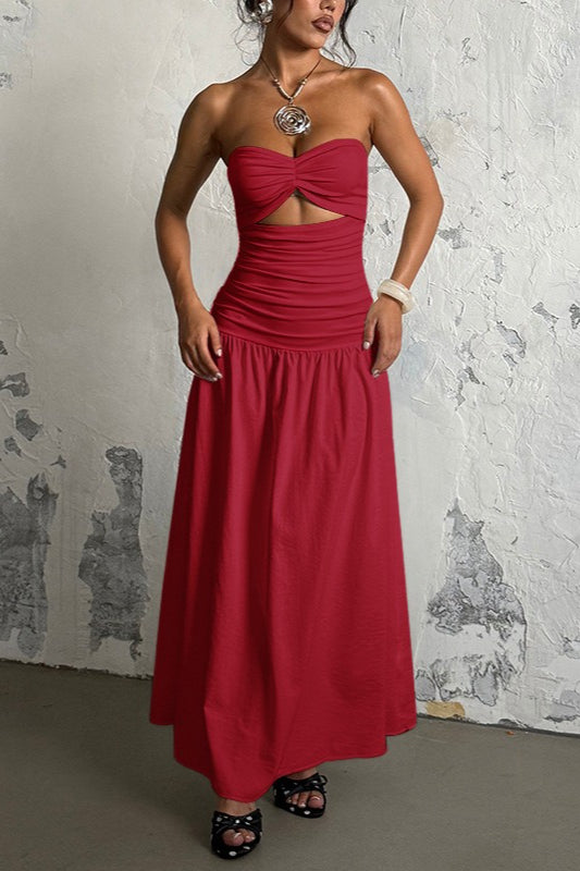 Sexy Hollow Strapless Maxi Vacation Dress