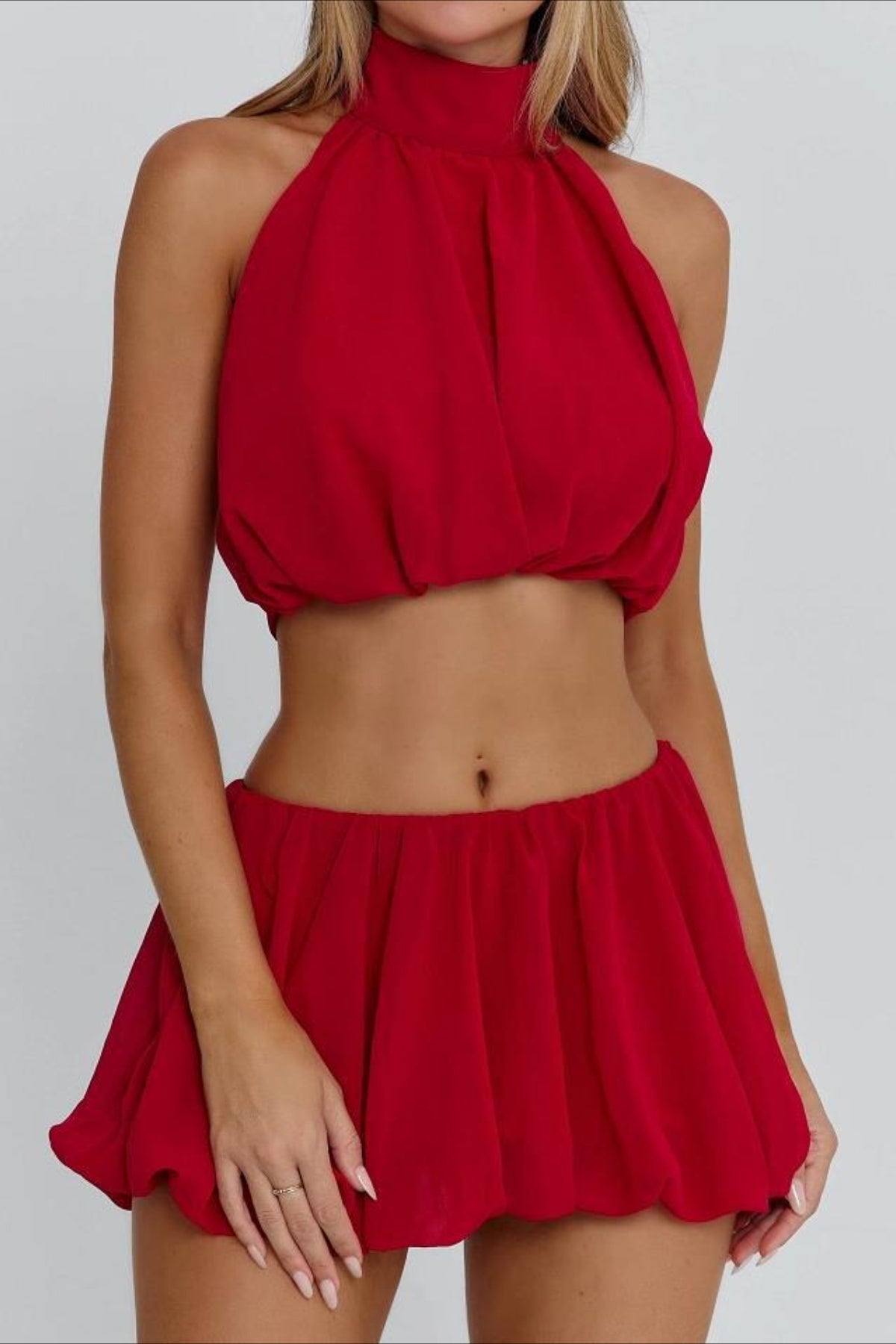 Halter Neck Bubble Hem Skirt Set