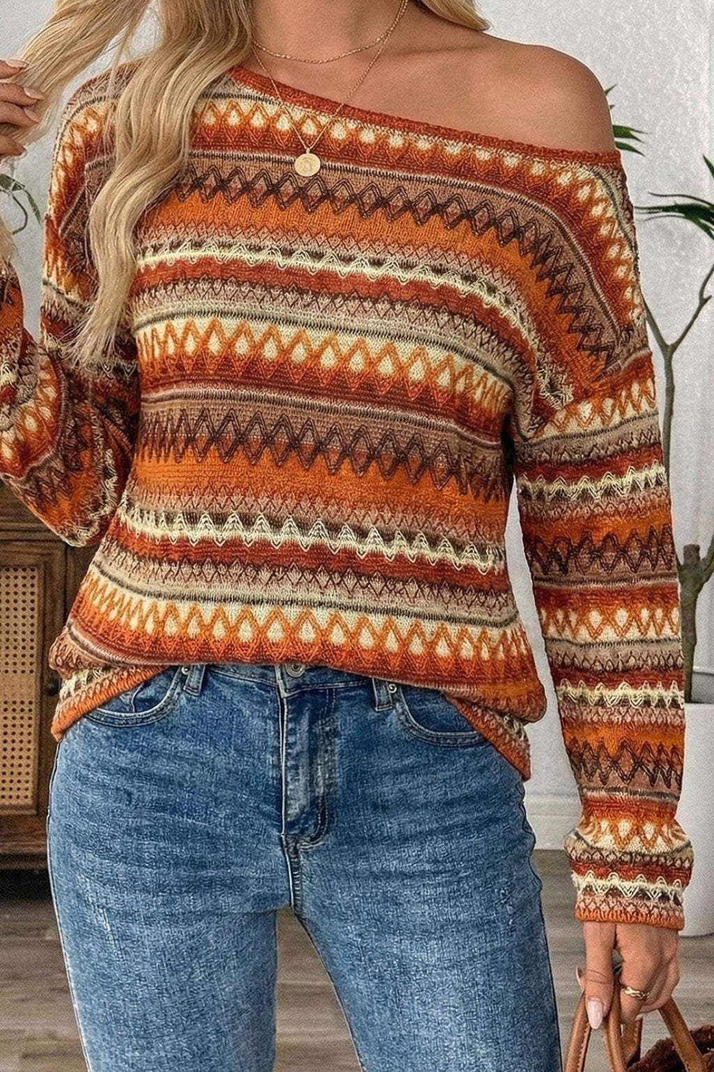 Multicolor Stripe Off Shoulder Knit Tee