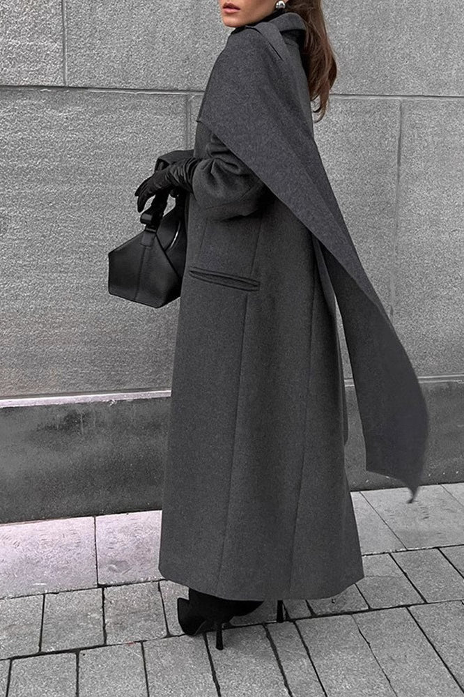 Long Line Scarf Neck Wool Style Overcoat