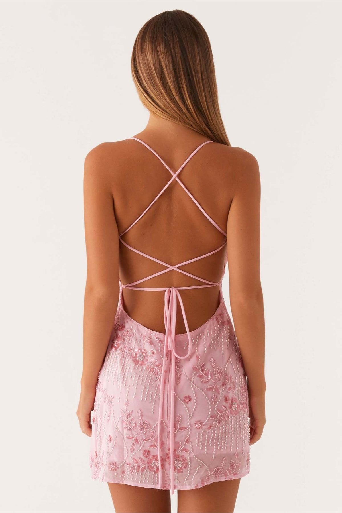 De Colores Con Abalorios Espalda Con Lazo Vestido de Cóctel
