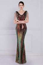 Con Abalorios Floral Lentejuelas Sirena Vestido de Fiesta