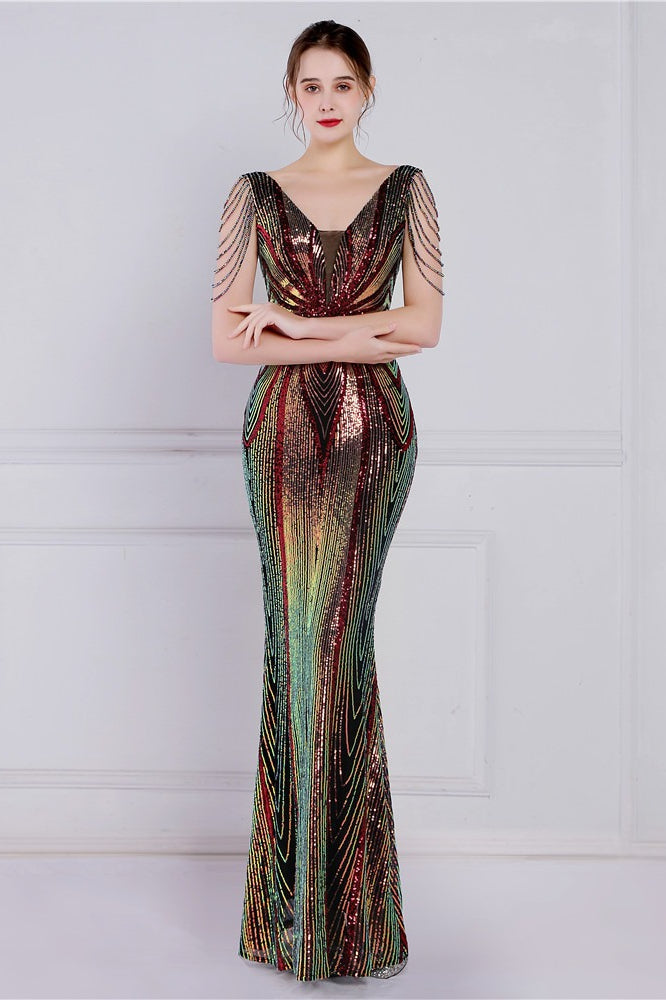 Con Abalorios Floral Lentejuelas Sirena Vestido de Fiesta