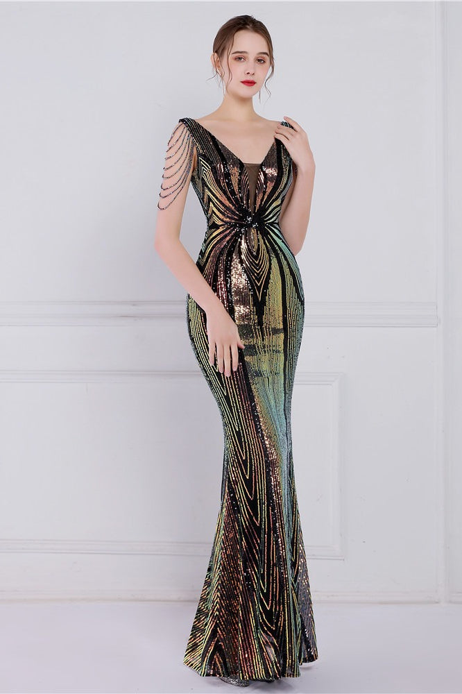 Con Abalorios Floral Lentejuelas Sirena Vestido de Fiesta