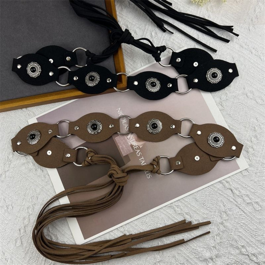 Bohemio Con Flecos Cadena de Cintura Wide Cinturón