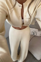 Solid Cardigan Wide Leg Pants Knit Set