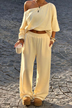 Conjunto de Top Corto de Un Hombro y Pantalón de Pierna Ancha