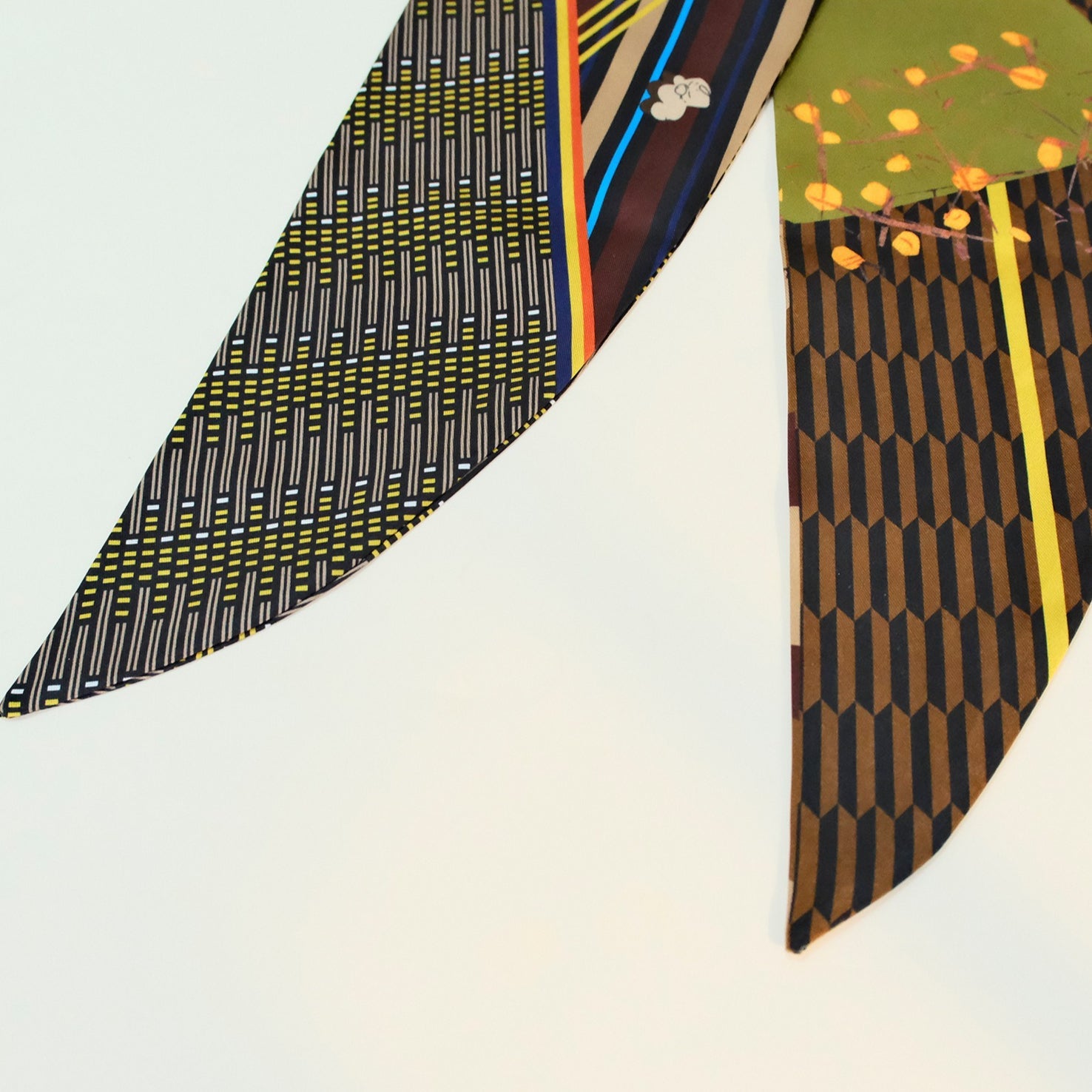 Brown Abstract Print Slanted Edge Long Neck Scarf