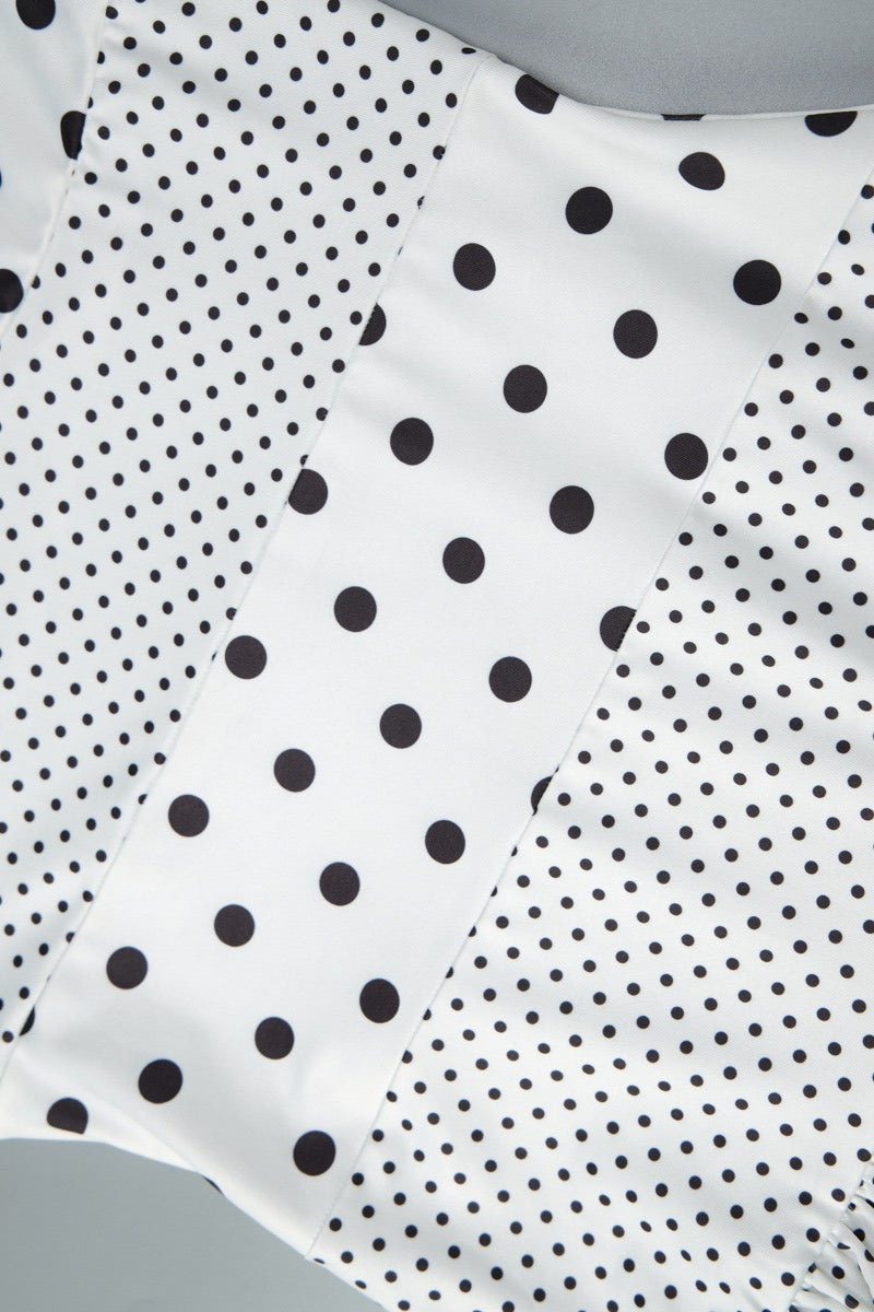 Retro Polka Dot Patchwork Halter Ruched Maxi Dress
