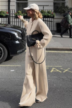 Collared Cardigan Wide Leg Pants Knit Set