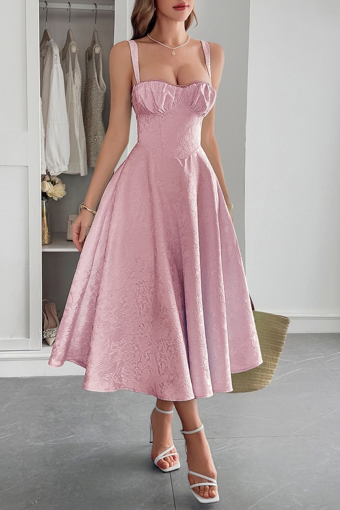 Jacquard Tiras Finas Vestido de Cóctel