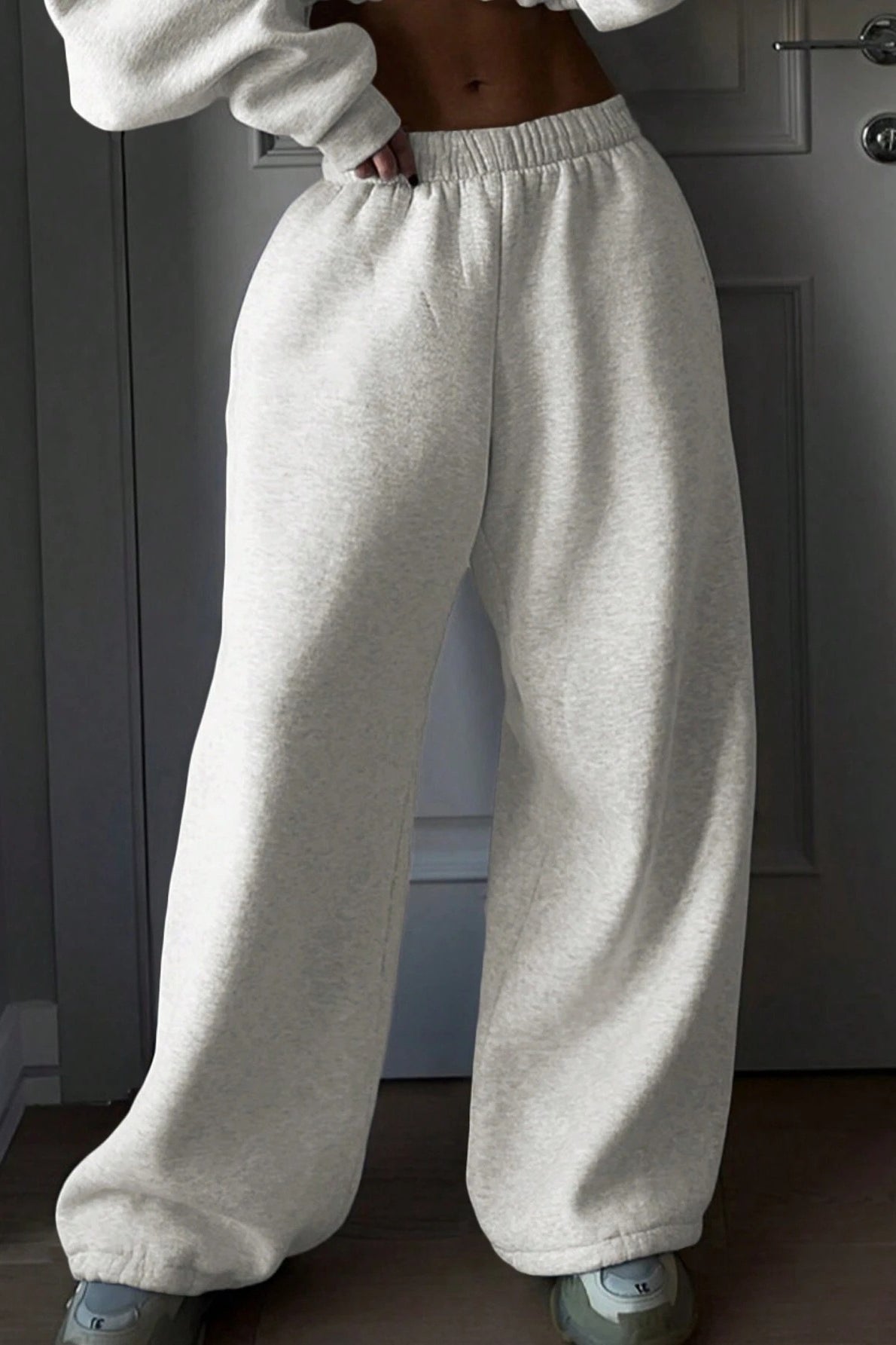 Cropped Zip Hoodie Wide Leg Jogger Set