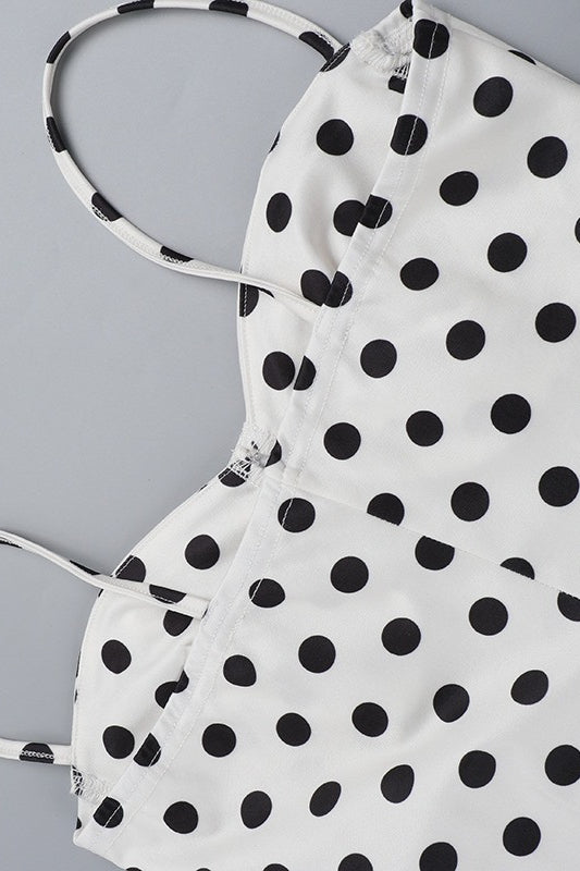 Vestido Midi de Lunares, Cami con Ribete de Encaje y Lazo en la Cintura