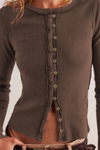 Ribbed Fitted Button Front Cardigan