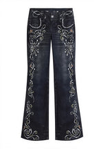 Ornate Scroll Print Washed Flare Jeans