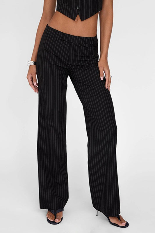 Striped Two Piece V Neck Relaxed Vest Pants Set