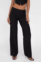 Conjunto de dos piezas a rayas con cuello en V: chaleco y pantalones holgados