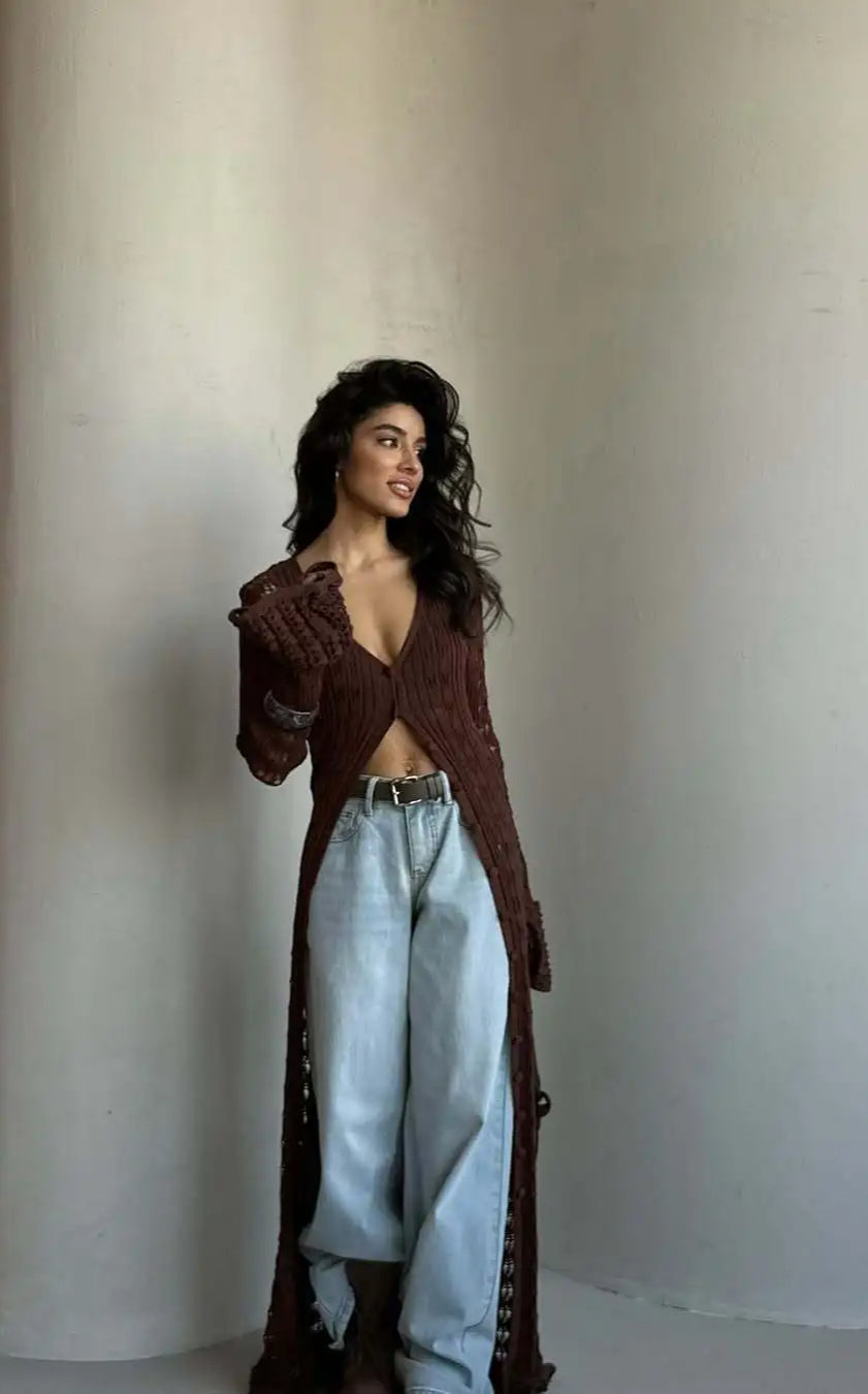 Knitted Flare Long Sleeve Beach Cardigan