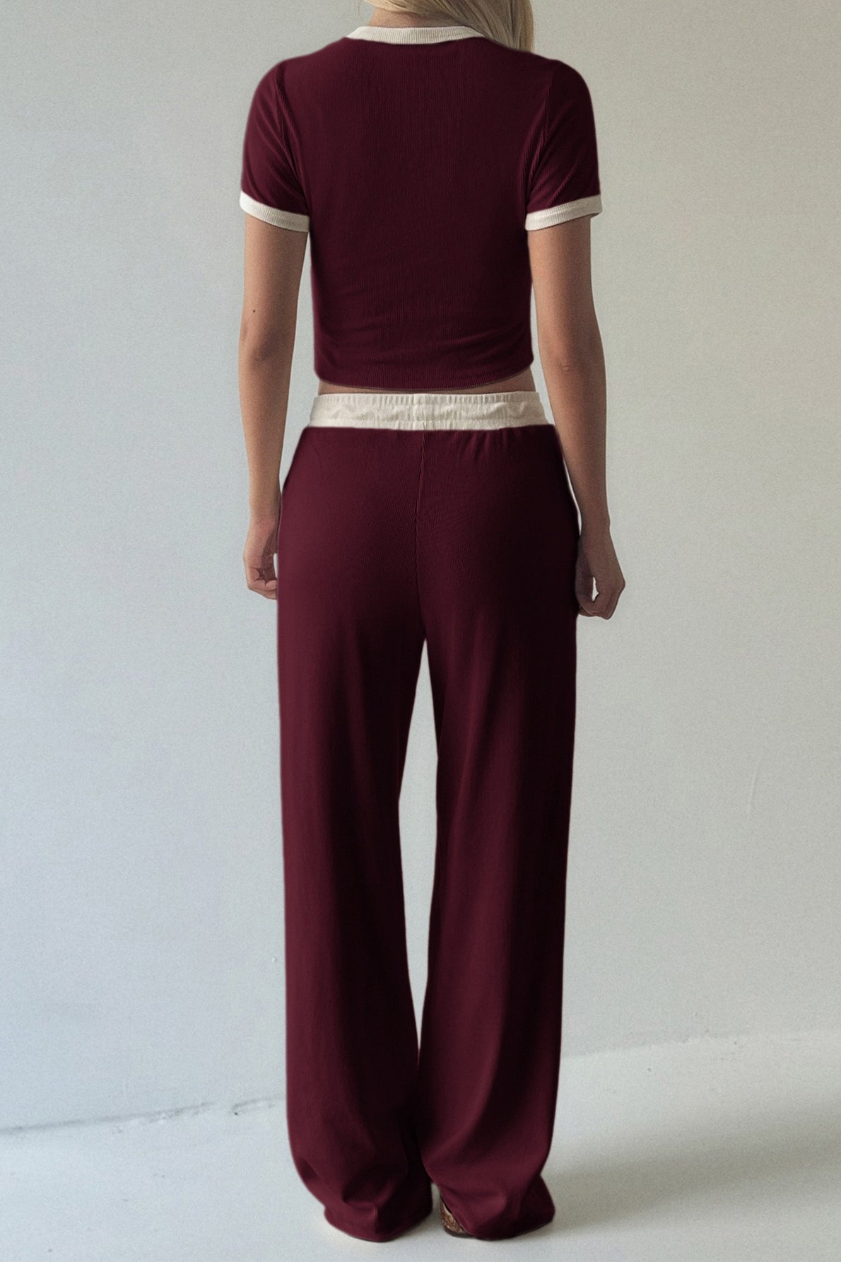Conjunto de Top de Tirantes Colorblock con Pantalón de Pierna Ancha