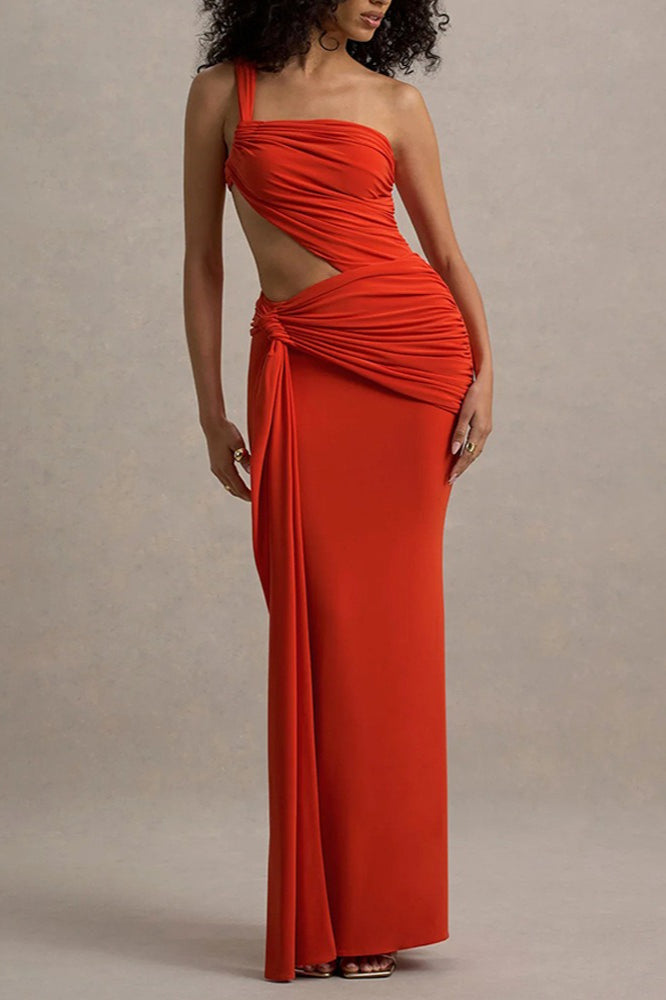 One Shoulder Ruched Bodycon Vacation Dress