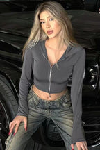 Cropped Deep V Full Zip Hoodie
