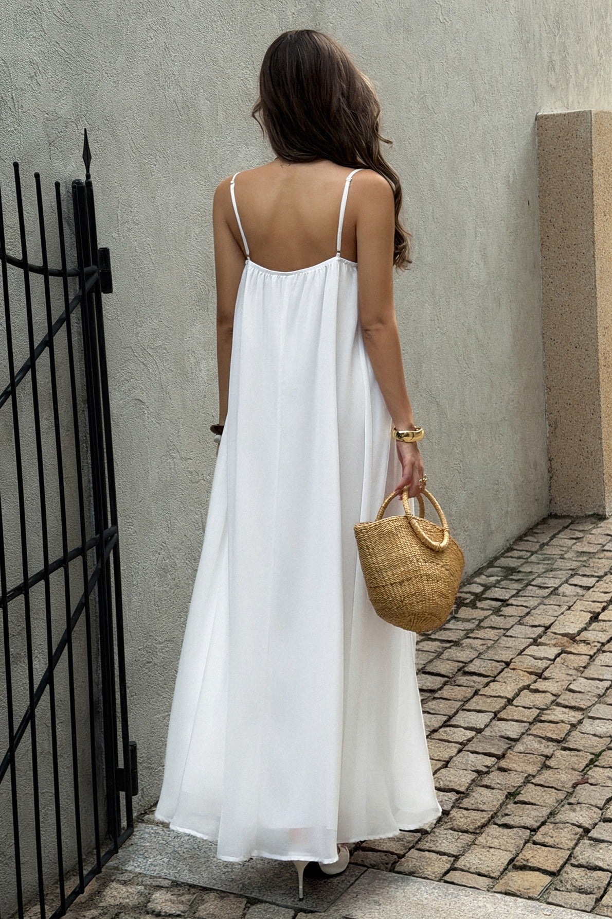 Chiffon Spaghetti Strap Vacation Maxi Dress