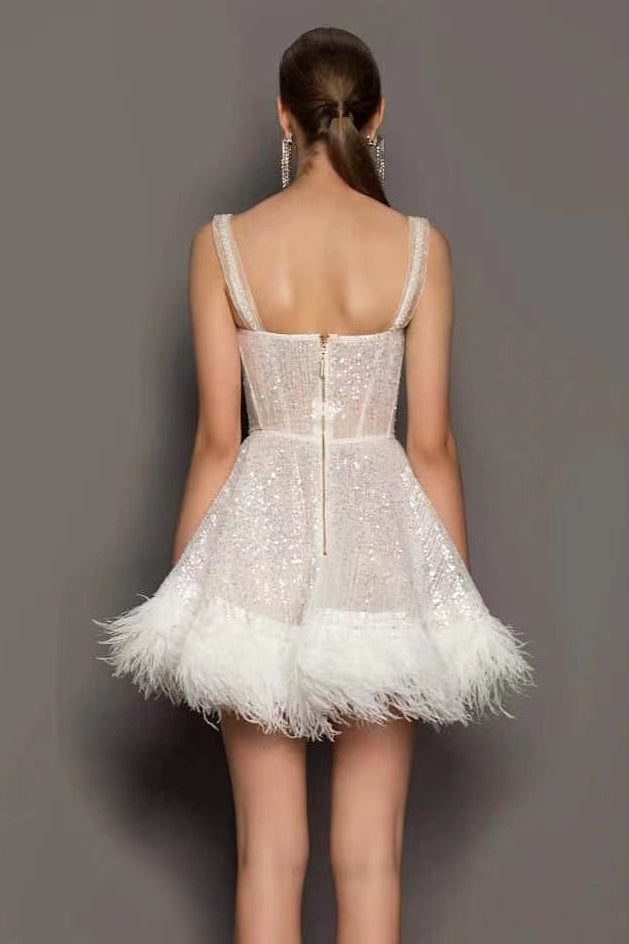 Con Plumas Lentejuelas Sin Tirantes Vestido de Fiesta