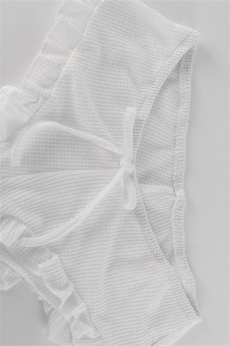 Frill Trim Tie Front Cami Crop Top Shorts Set