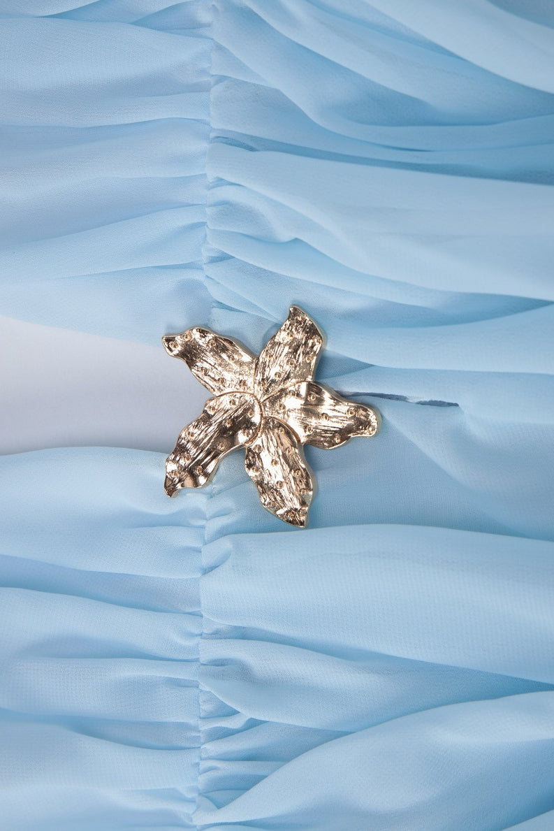 Halter V Neck Backless Metal Accent Mini Dress