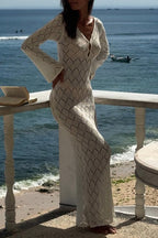 Sheer Knit Turtleneck Maxi Boho Dress