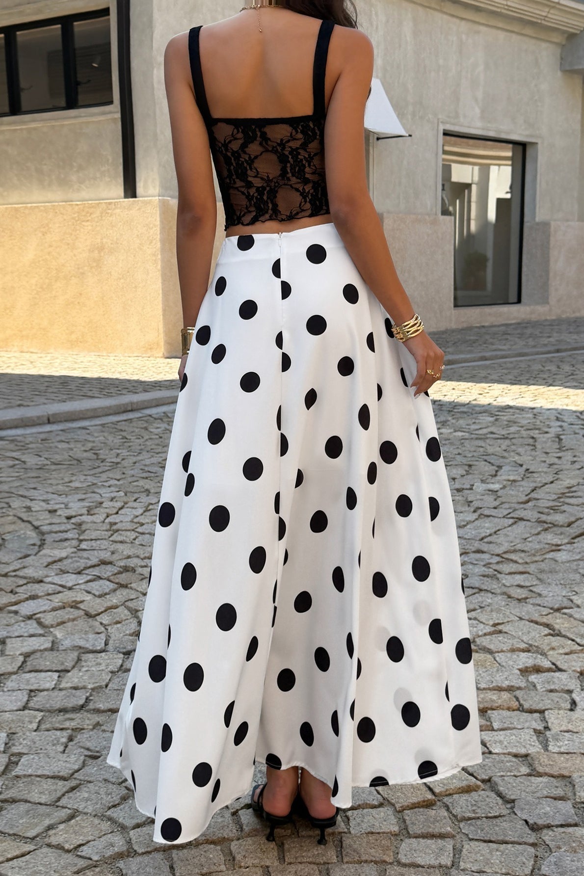 Polka Dot High Waist Flowy Elegant Skirt