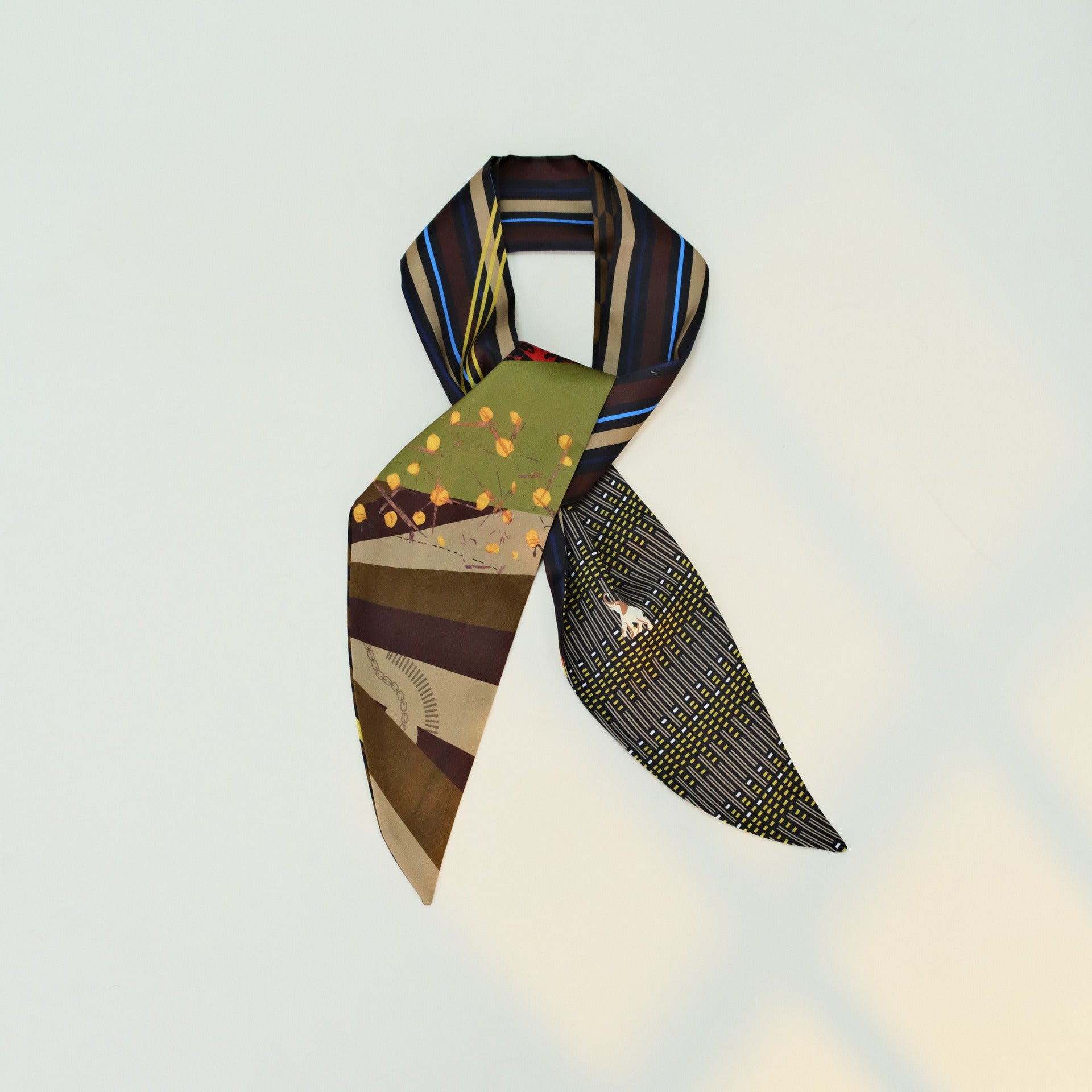 Brown Abstract Print Slanted Edge Long Neck Scarf