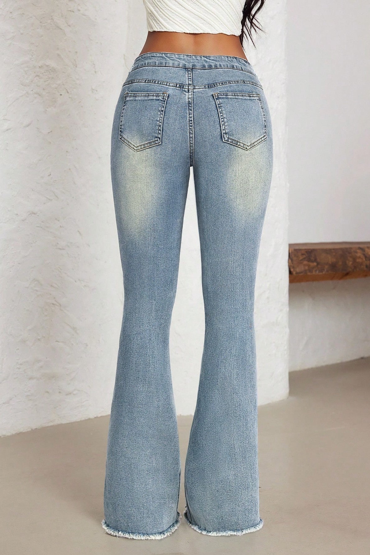 Studded Belt Low Rise Flare Jeans