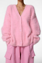 Plush V Neck Relaxed Button Knit Cardigan