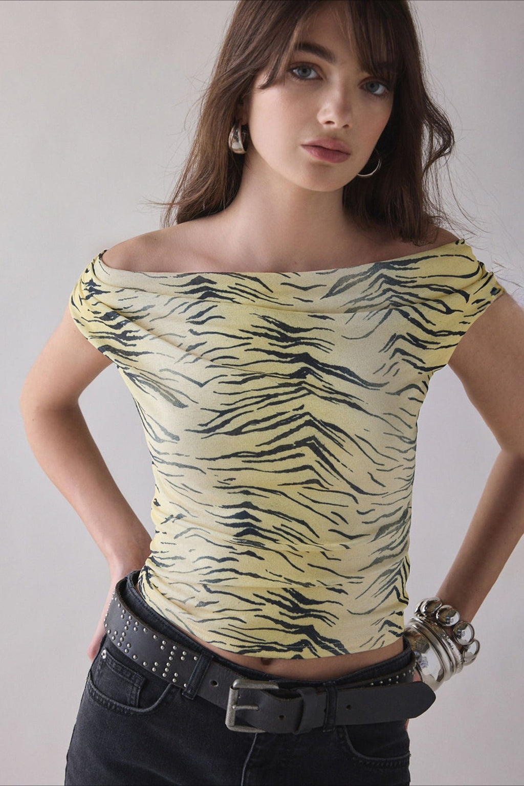Zebra Print One Shoulder Ruched Crop Top