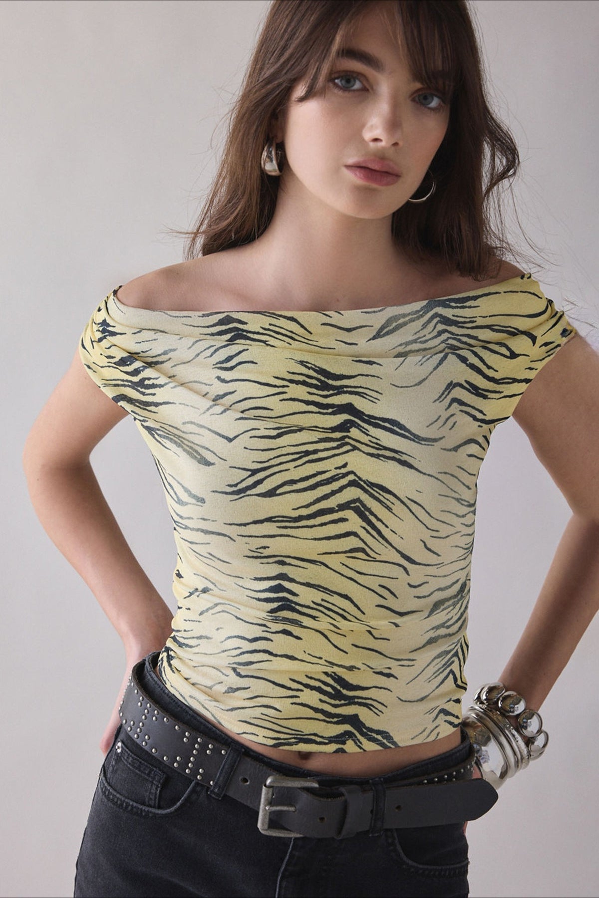 Zebra Print One Shoulder Ruched Crop Top