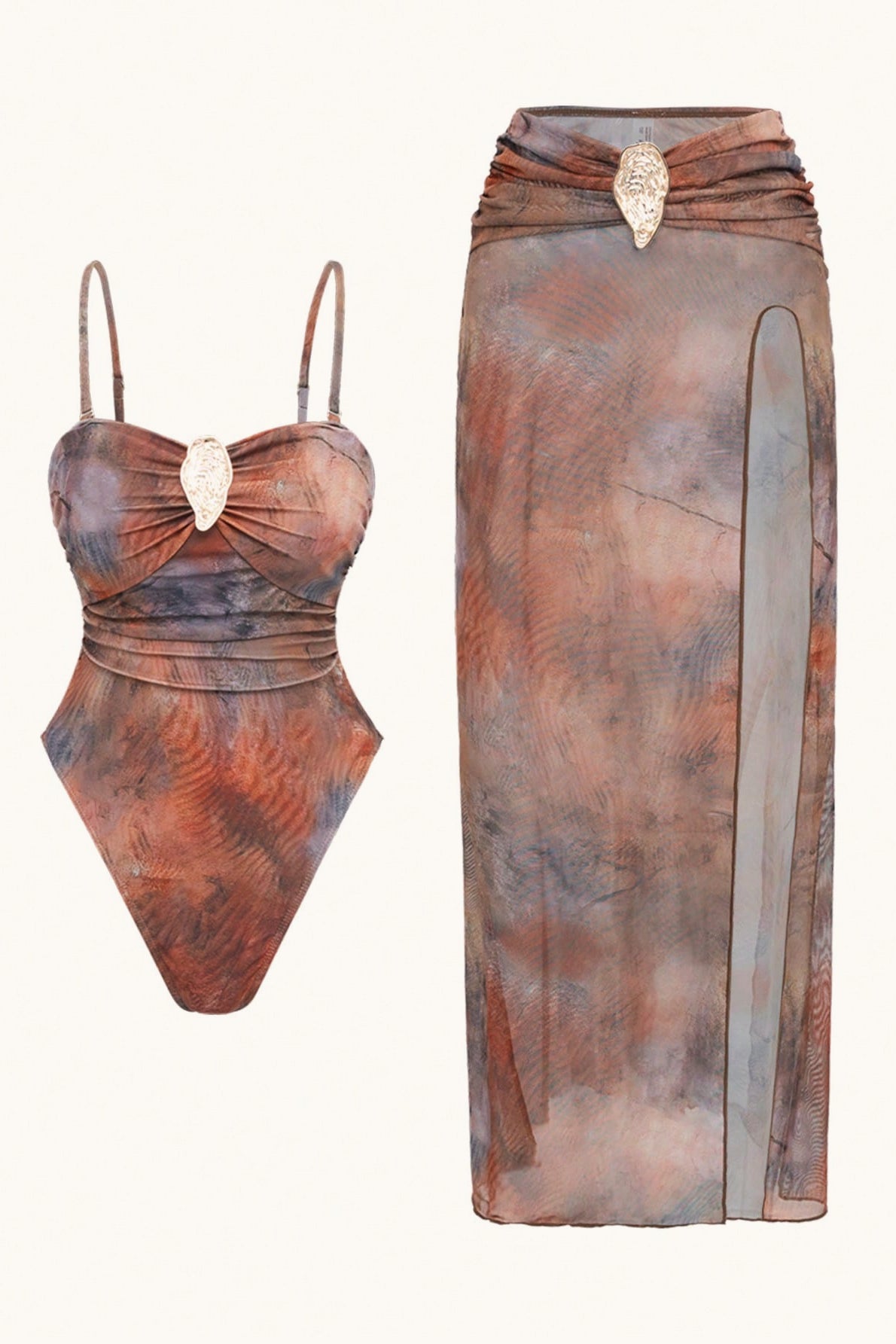 Tie-Dye Halter Metal Detail Two Piece Swim Set