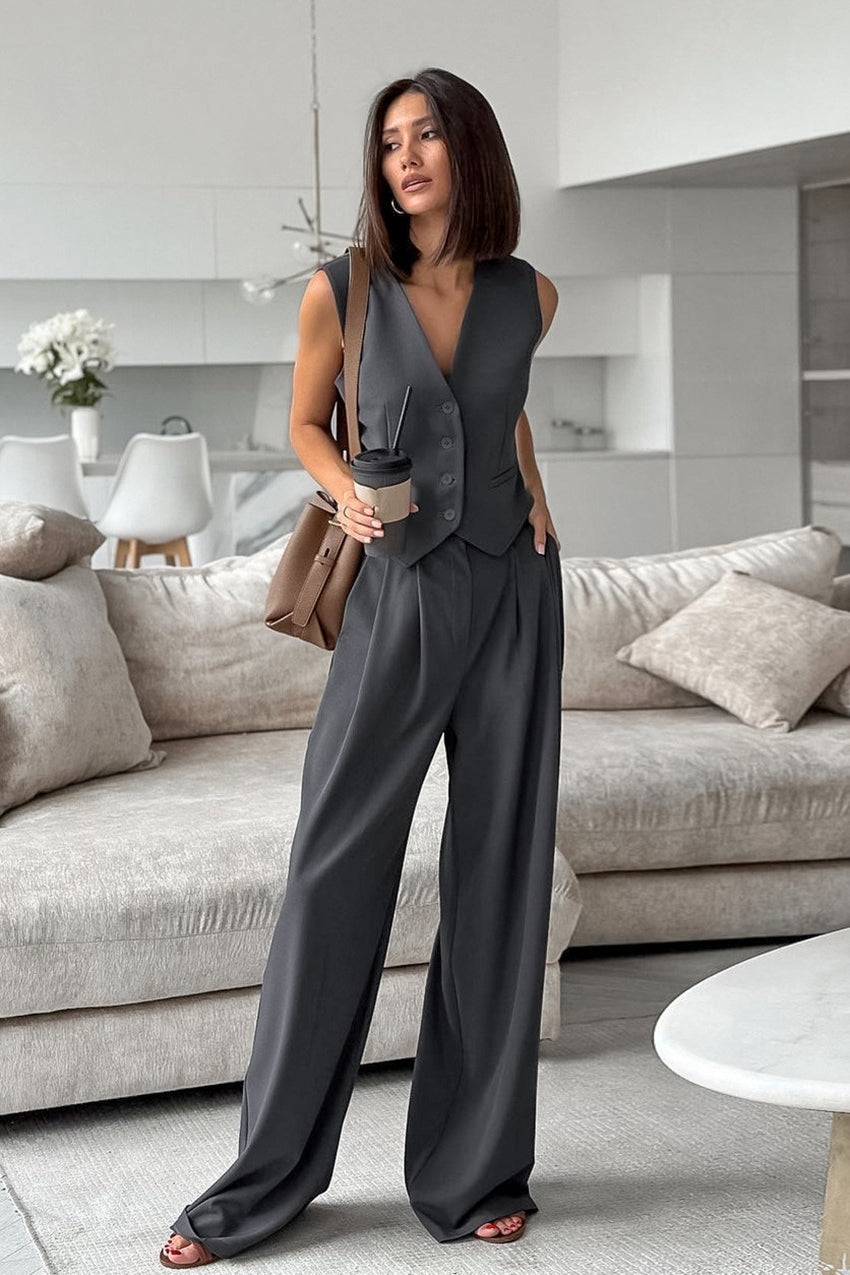 Tailored Gray Two Piece Vest Pants Set
