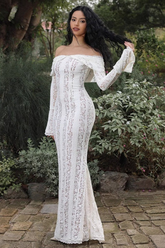 Long Sleeve Lace Strapless Boho Dress