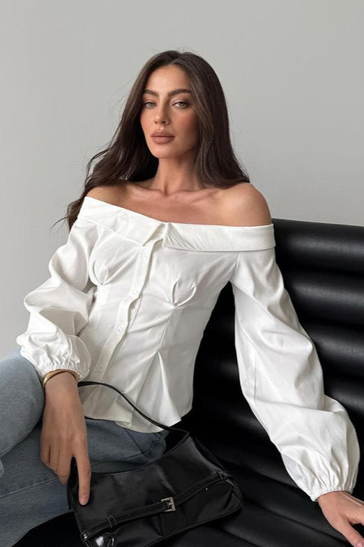 Hombros Descubiertos Escote Barco Blusa