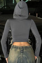 Cropped Deep V Full Zip Hoodie