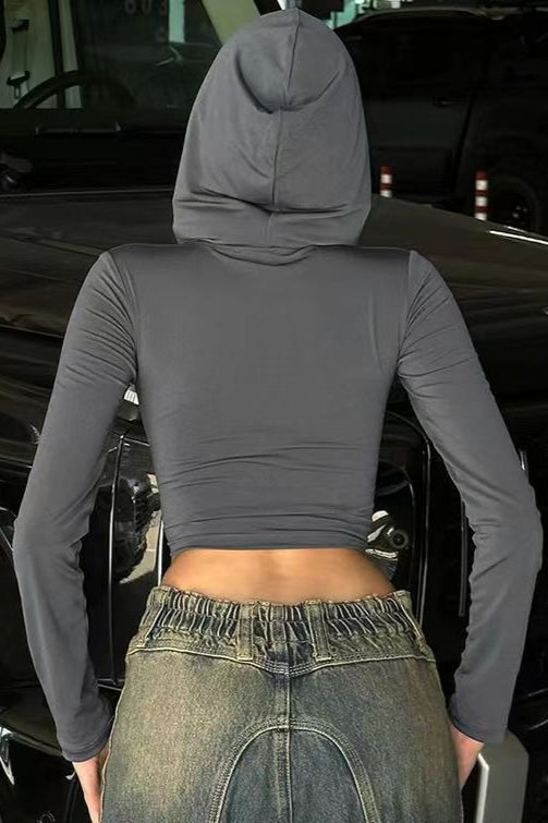 Cropped Deep V Full Zip Hoodie