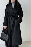 Drawstring Notch Collar Long Relaxed Overcoat