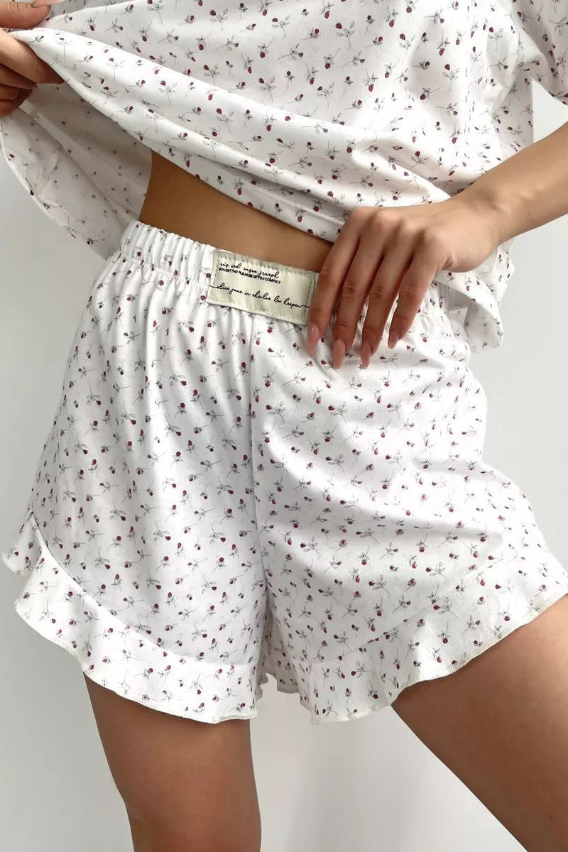 Floral Print Crew Neck Lounge Shorts Set