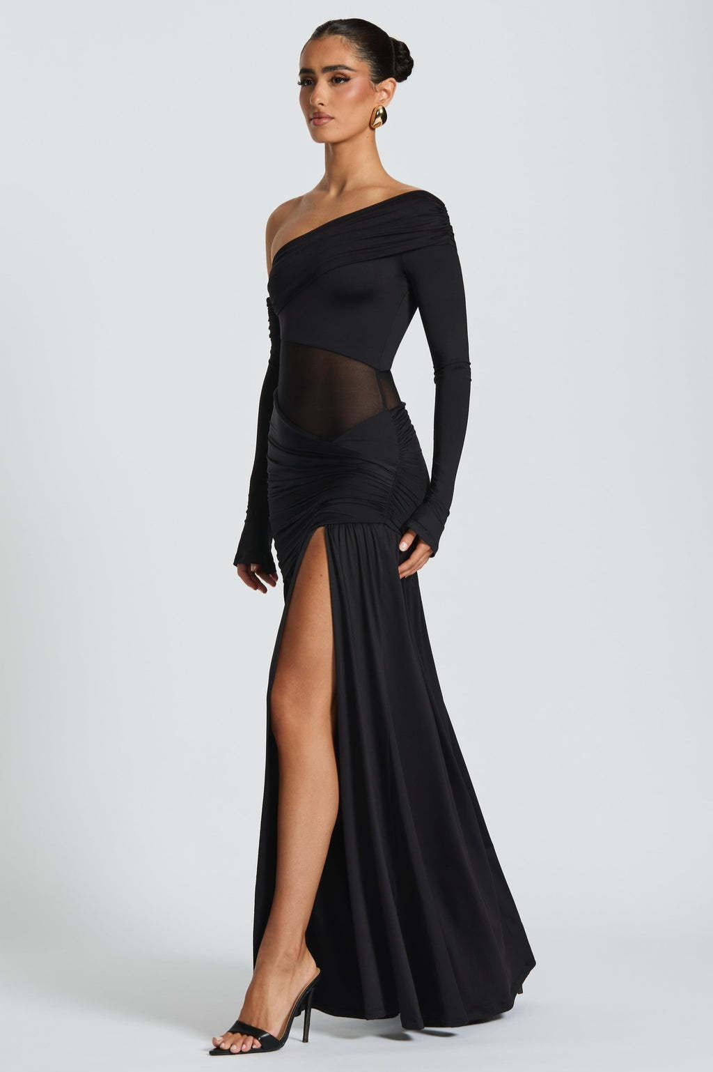 Transparente Plisado Hombros Descubiertos Vestido de Fiesta