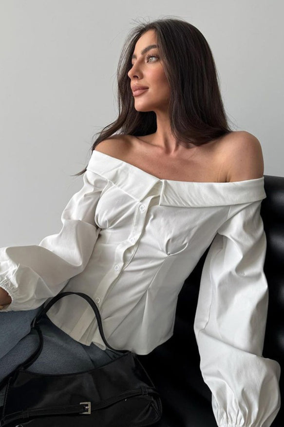 Hombros Descubiertos Escote Barco Blusa