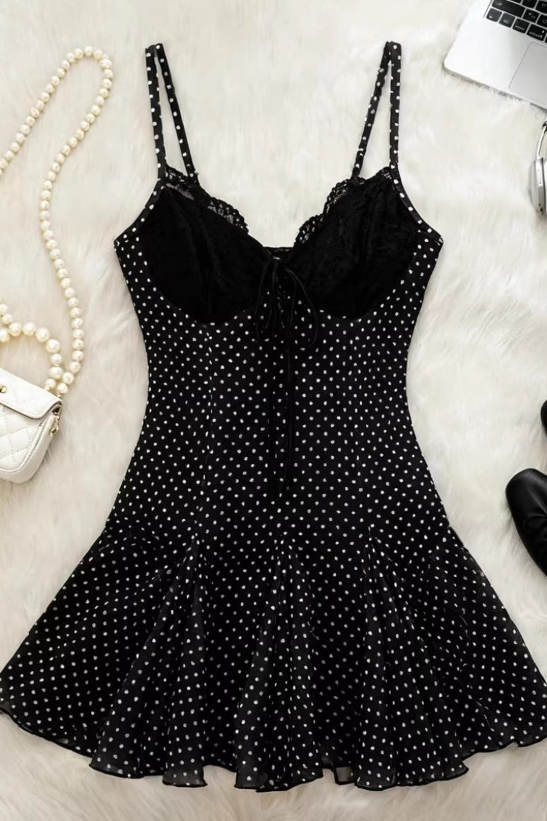 Leopard Lace Panel Spaghetti Strap Mini Dress